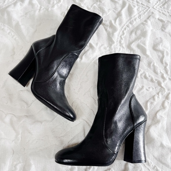 Stuart Weitzman Curve Block Leather 100 Booties Size 9.5 New Never Worn - Picture 2 of 7